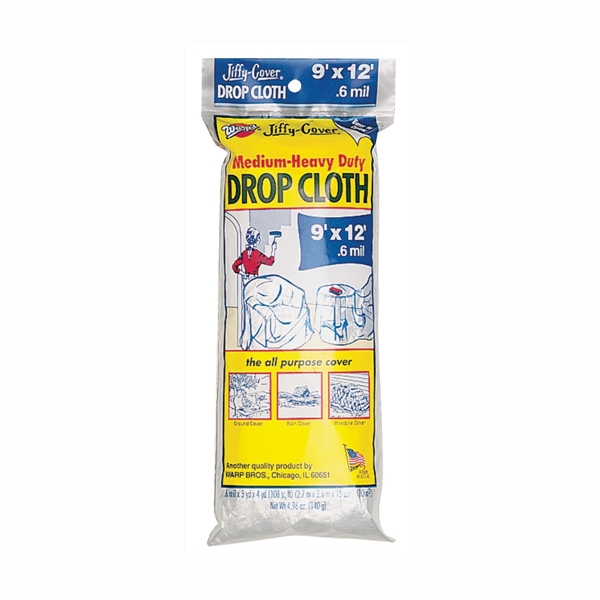 U-912-48 Drop Cloth, 12 ft L, 9 ft W, Plastic, Clear