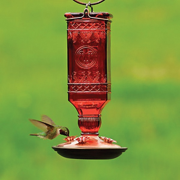 Perky-Pet 8116-2 Hummingbird Feeder, 24 oz, 4-Port/Perch, Glass, Red - 2