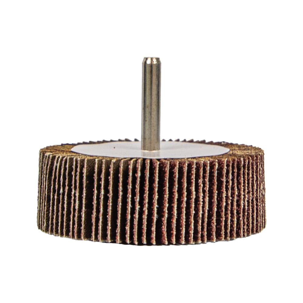 60181 Flap Wheel, 3 in Dia, 1 in Thick, 1/4 in Arbor, 60 Grit, Aluminum Oxide Abrasive