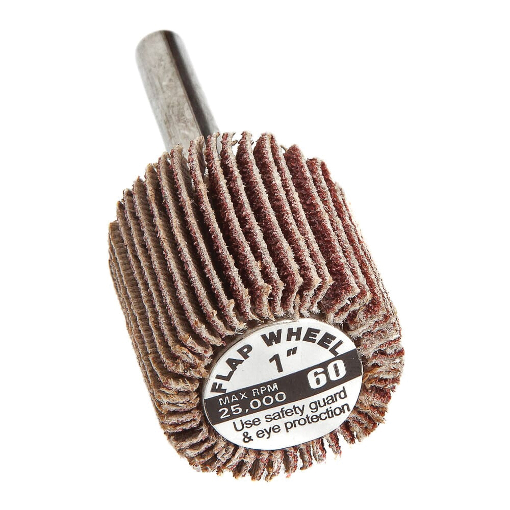 60190 Flap Wheel, 1 in Dia, 1 in Thick, 1/4 in Arbor, 60 Grit, Aluminum Oxide Abrasive