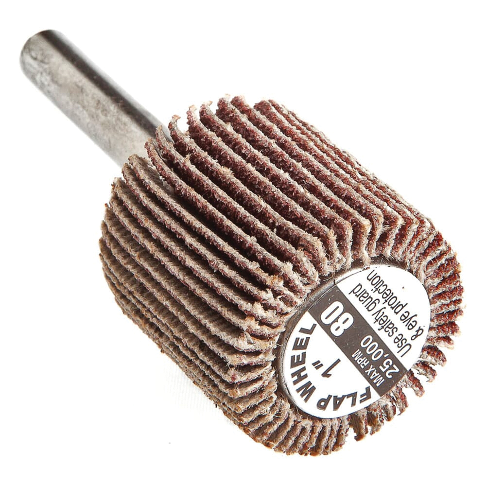 60191 Flap Wheel, 1 in Dia, 1 in Thick, 1/4 in Arbor, 80 Grit, Aluminum Oxide Abrasive
