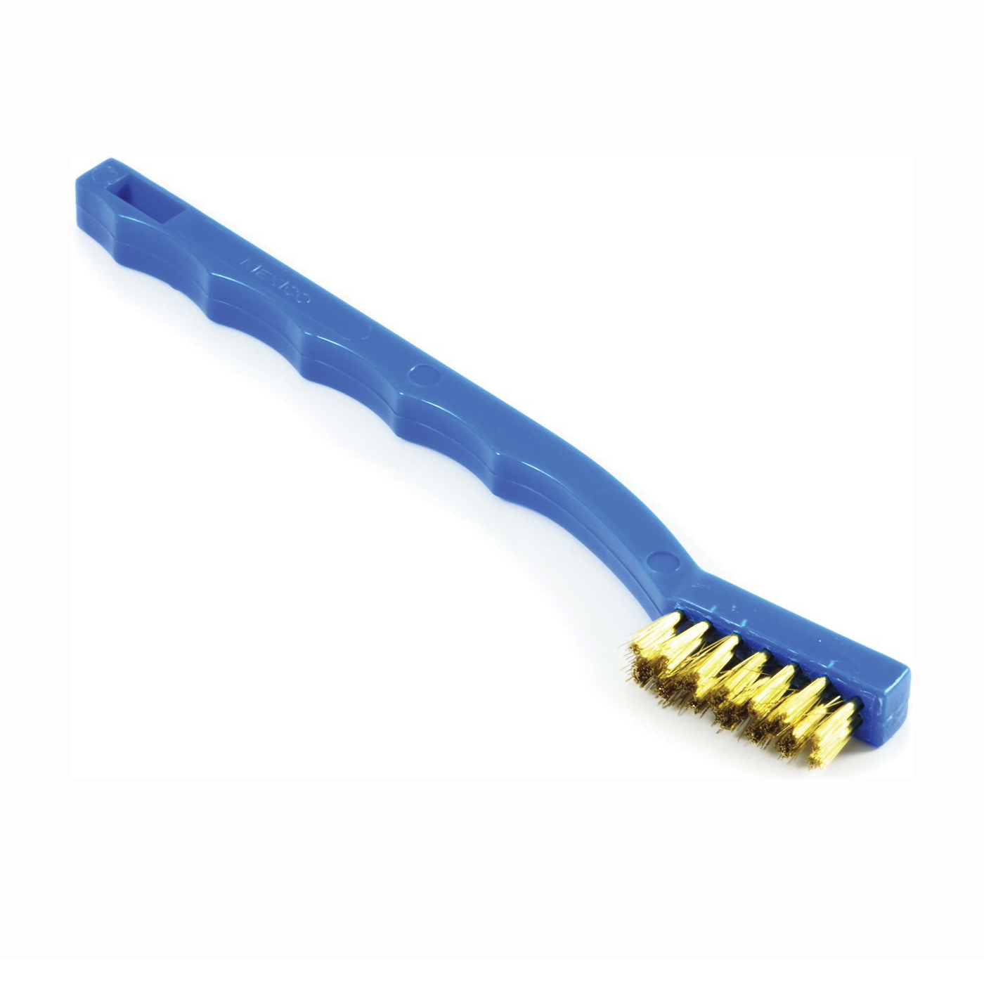 70489 Scratch Brush, Brass Bristle, 0.006 in L Trim, Plastic Handle, Curved Handle, 7-1/4 in L Handle