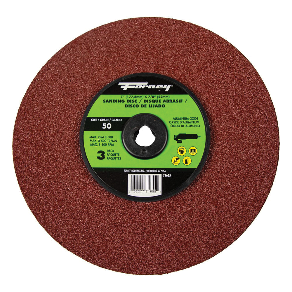 71655 Sanding Disc, 7 in Dia, 7/8 in Arbor, 50 Grit, Coarse, Aluminum Oxide Abrasive, Fiber Backing