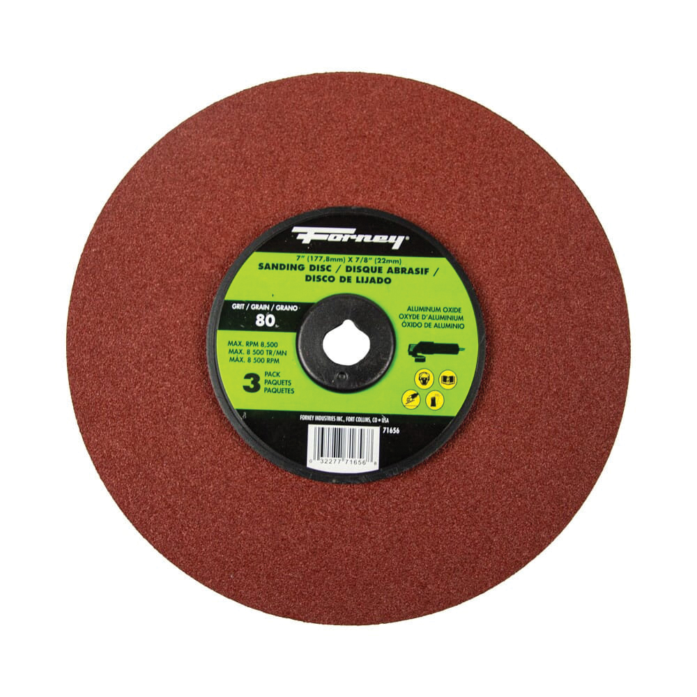 71656 Sanding Disc, 7 in Dia, 7/8 in Arbor, 80 Grit, Medium, Aluminum Oxide Abrasive, Fiber Backing