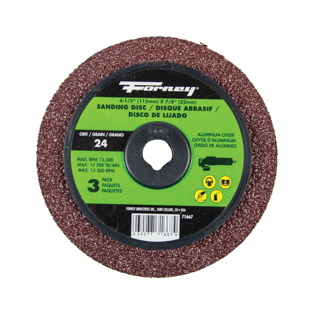 71667 Sanding Disc, 4-1/2 in Dia, 7/8 in Arbor, 24 Grit, Extra Coarse, Aluminum Oxide Abrasive, Fiber Backing