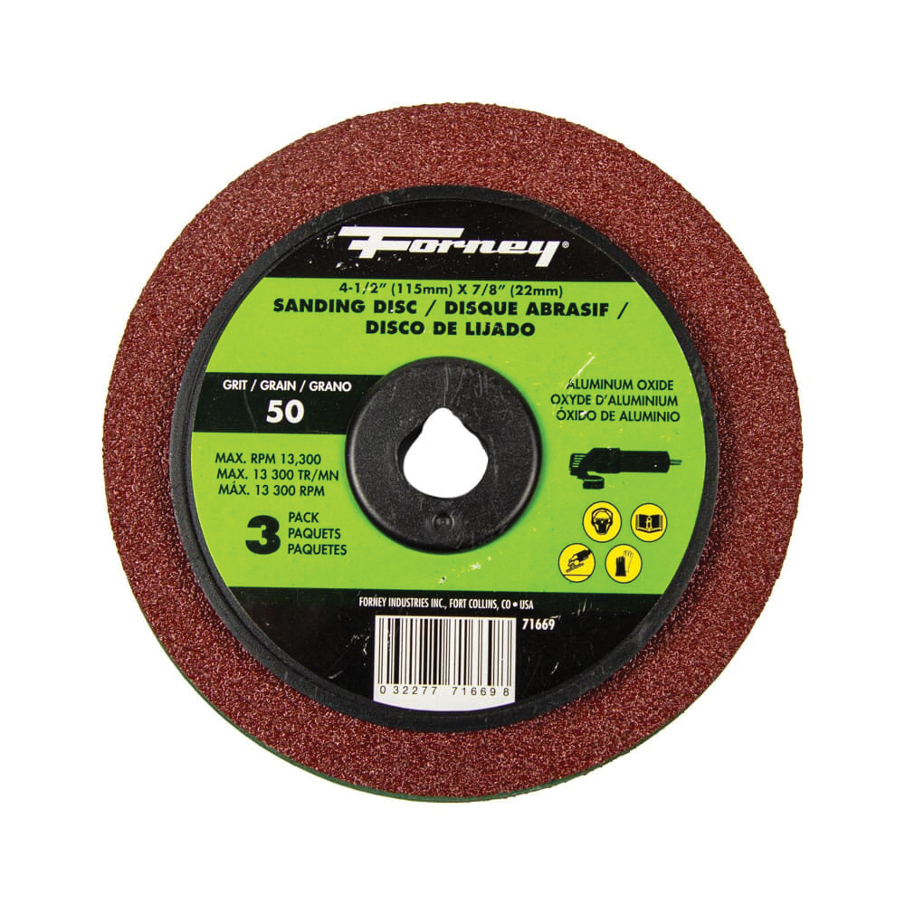 71669 Sanding Disc, 4-1/2 in Dia, 7/8 in Arbor, 50 Grit, Coarse, Aluminum Oxide Abrasive, Fiber Backing
