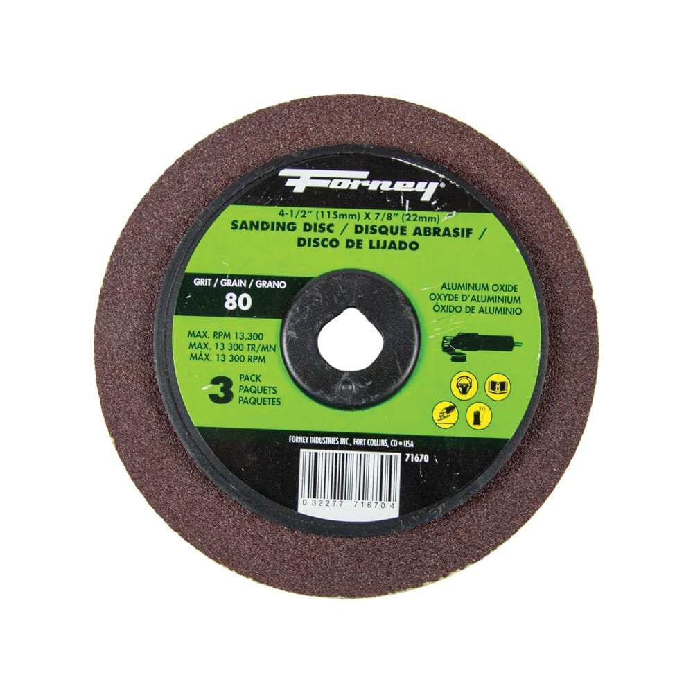 71670 Sanding Disc, 4-1/2 in Dia, 7/8 in Arbor, 80 Grit, Medium, Aluminum Oxide Abrasive, Fiber Backing
