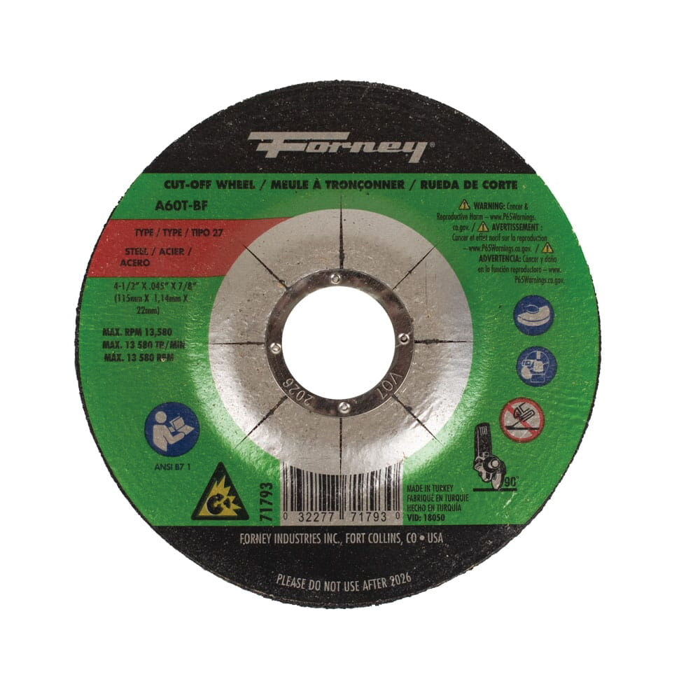 71793 Cut-Off Wheel, 4-1/2 in Dia, 0.045 in Thick, 7/8 in Arbor, 60 Grit, Medium, Aluminum Oxide Abrasive