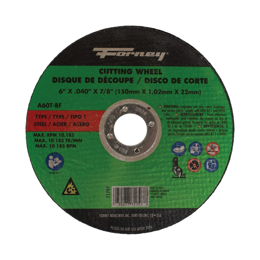 71797 Cut-Off Wheel, 6 in Dia, 0.04 in Thick, 7/8 in Arbor, 60 Grit, Medium, Aluminum Oxide Abrasive