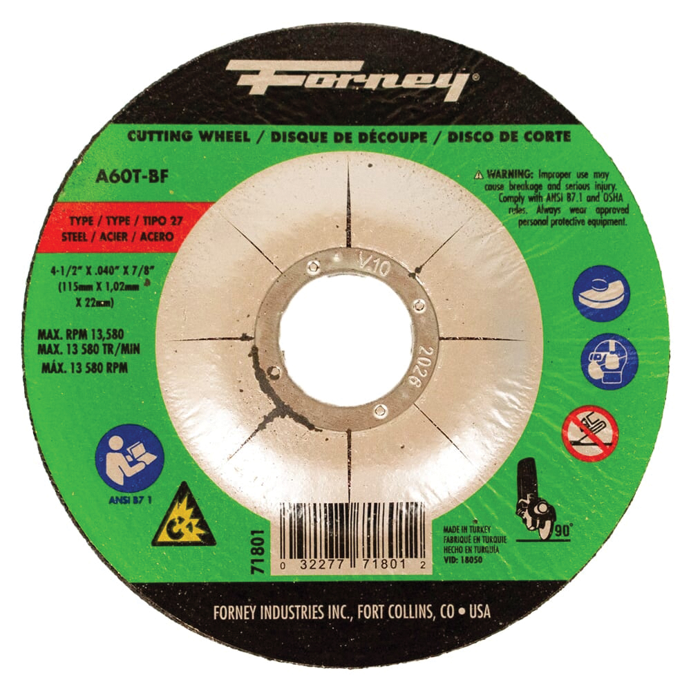 71801 Cut-Off Wheel, 4-1/2 in Dia, 0.04 in Thick, 7/8 in Arbor, 60 Grit, Aluminum Oxide Abrasive, Medium