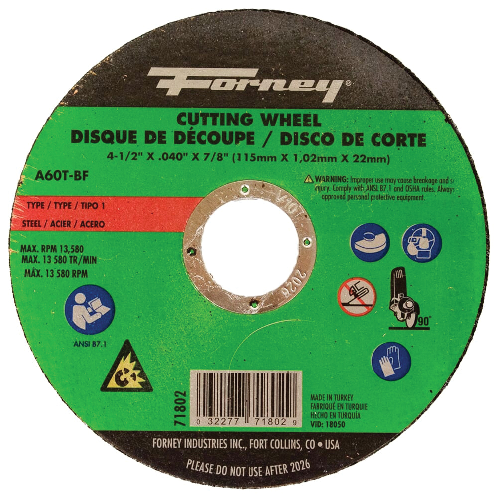 71802 Cut-Off Wheel, 4-1/2 in Dia, 0.04 in Thick, 7/8 in Arbor, 60 Grit, Medium, Aluminum Oxide Abrasive