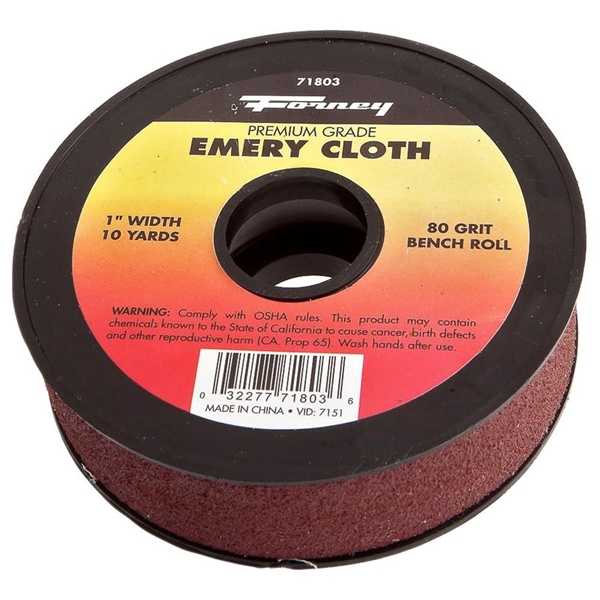Forney 71803 Bench Roll, 1 in W, 10 yd L, 80 Grit, Premium, Aluminum Oxide Abrasive, Emery Cloth Backing - 1
