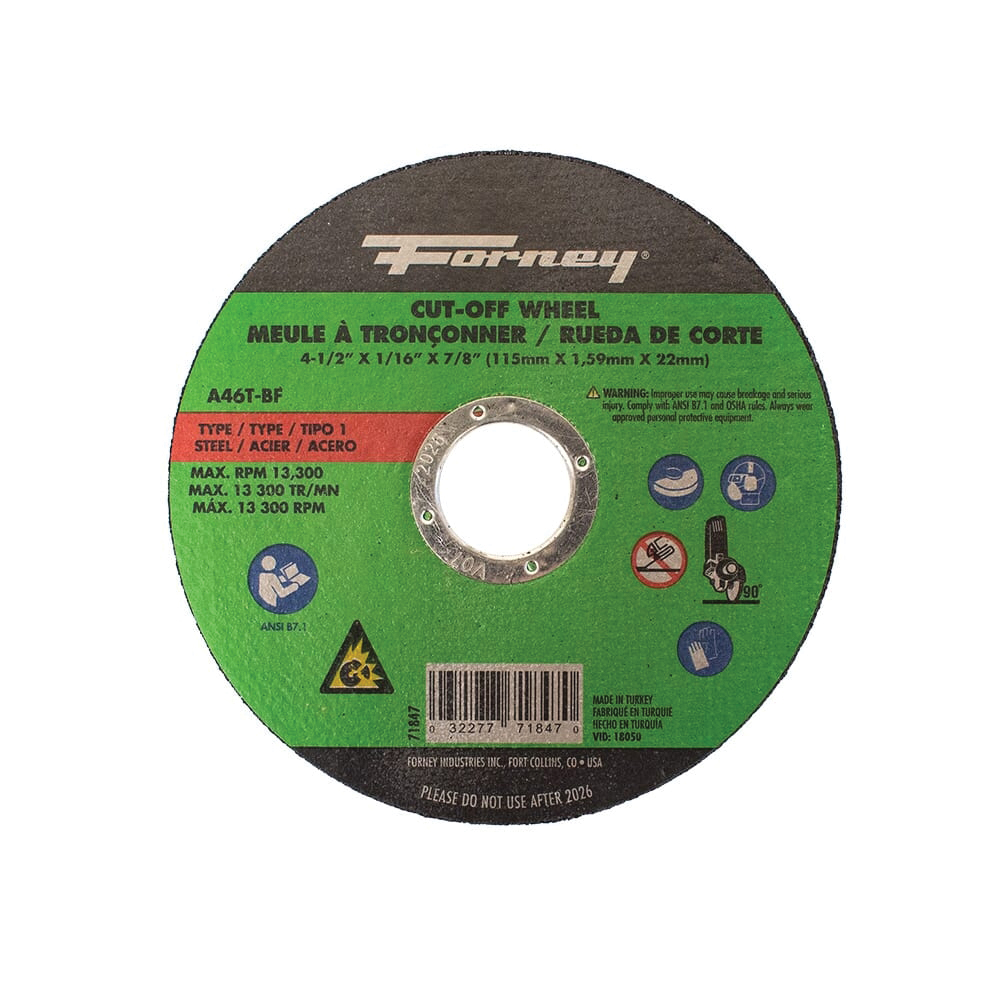 71847 Cut-Off Wheel, 4-1/2 in Dia, 1/16 in Thick, 7/8 in Arbor, 46 Grit, Medium, Aluminum Oxide Abrasive