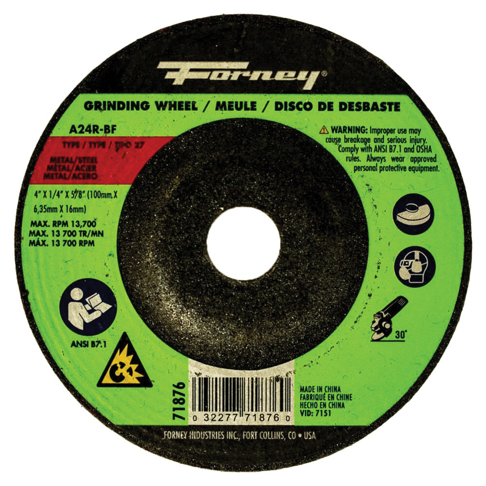 71876 Grinding Wheel, 4 in Dia, 1/4 in Thick, 5/8 in Arbor, 24 Grit, Coarse, Aluminum Oxide Abrasive