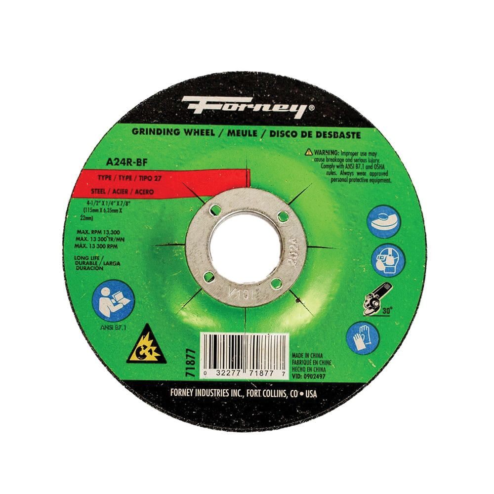71877 Grinding Wheel, 4-1/2 in Dia, 1/4 in Thick, 7/8 in Arbor, 24 Grit, Coarse, Aluminum Oxide Abrasive