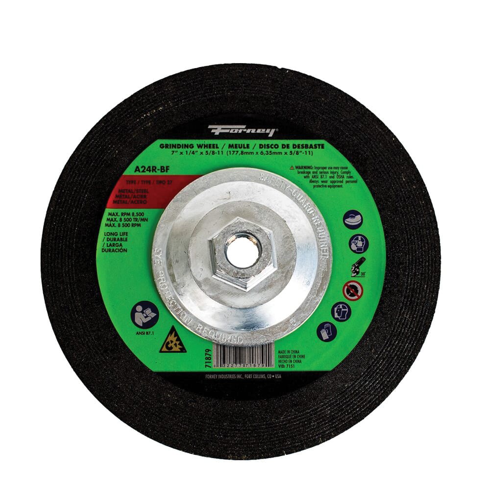 71879 Grinding Wheel, 7 in Dia, 1/4 in Thick, 5/8-11 Arbor, 24 Grit, Coarse, Aluminum Oxide Abrasive
