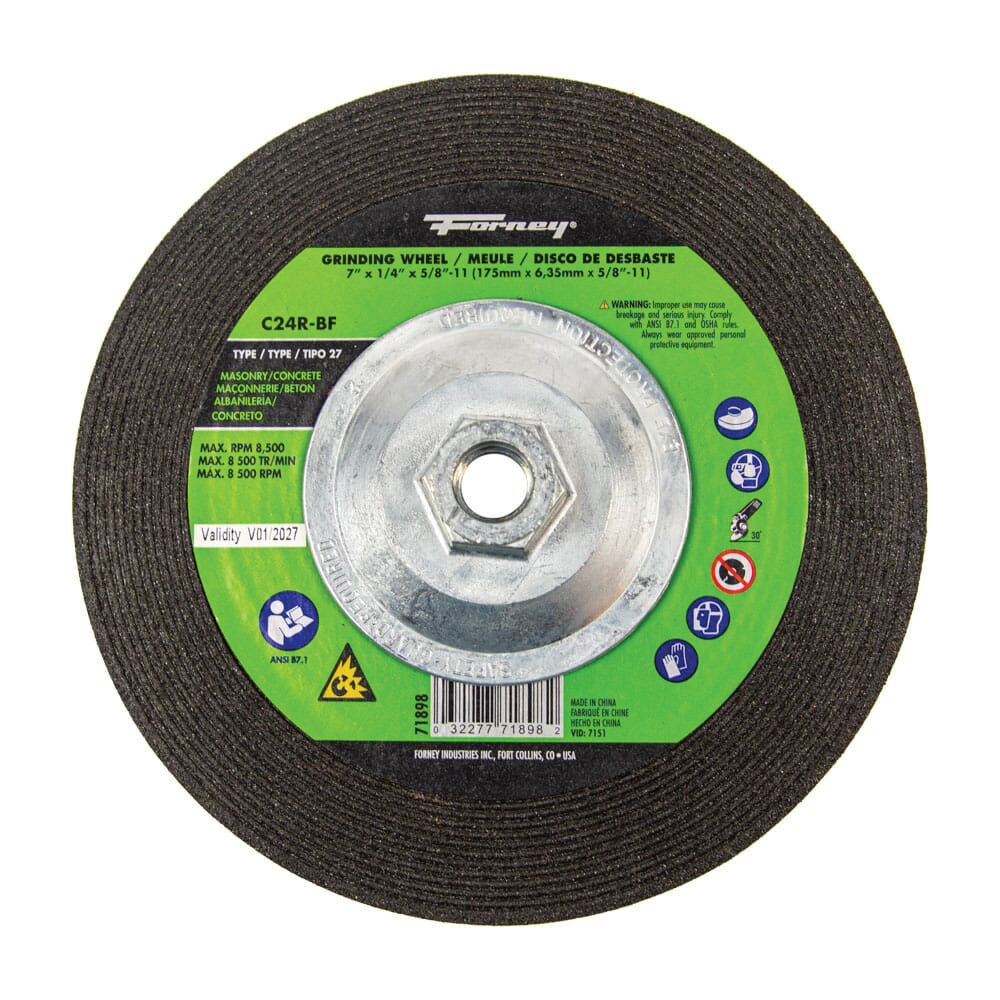 71898 Grinding Wheel, 7 in Dia, 1/4 in Thick, 5/8-11 in Arbor, 24 Grit, Coarse, Silicone Carbide Abrasive