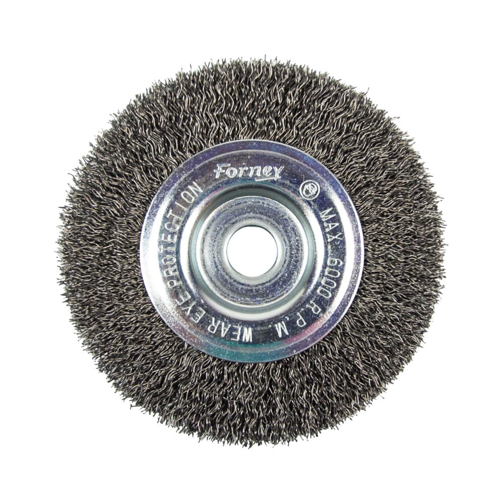 72742 Wire Wheel Brush, 4 in Dia, 1/2 in Arbor/Shank, 0.012 in Dia Bristle