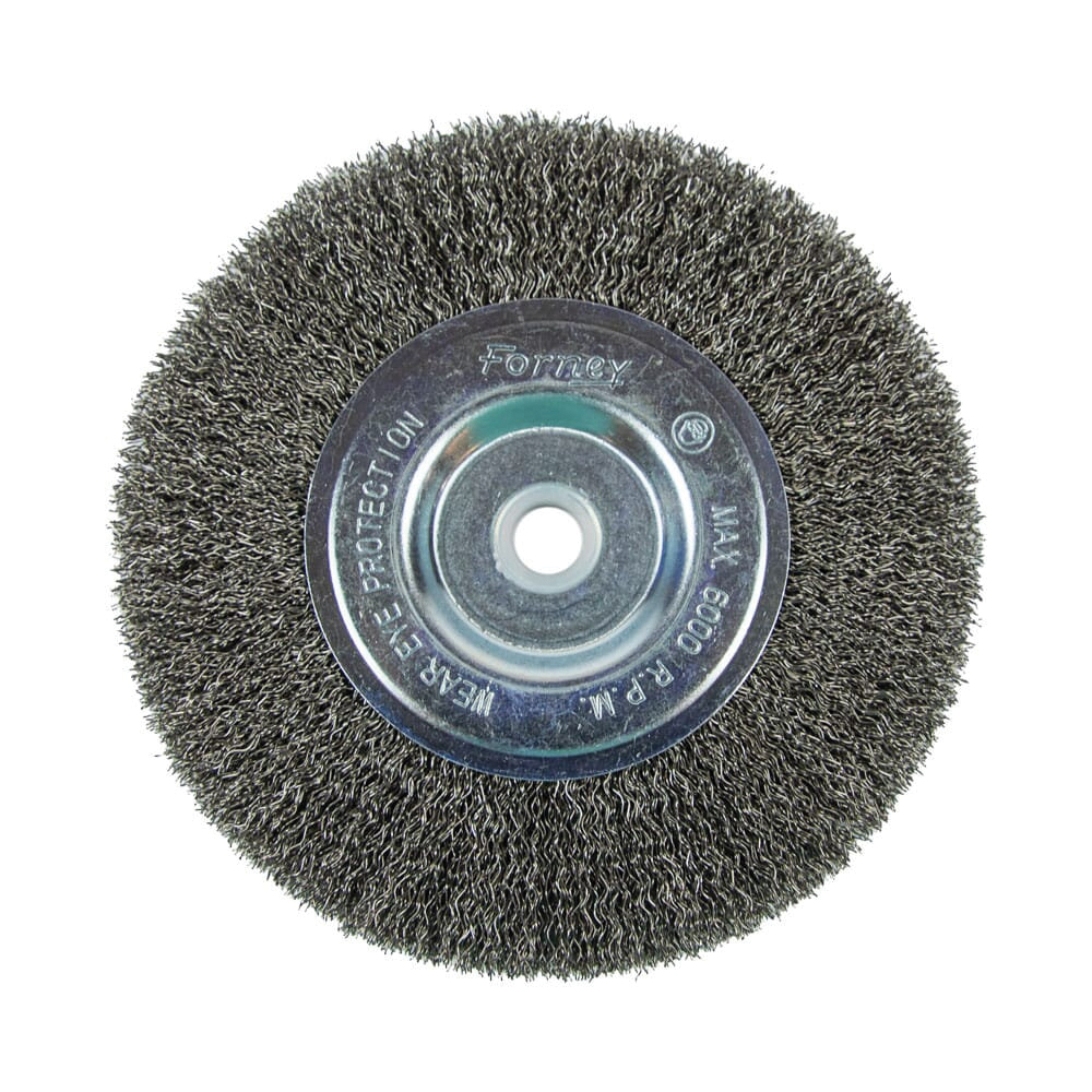 72745 Wire Wheel Brush, 6 in Dia, 1/2 to 5/8 in Arbor/Shank, 0.012 in Dia Bristle