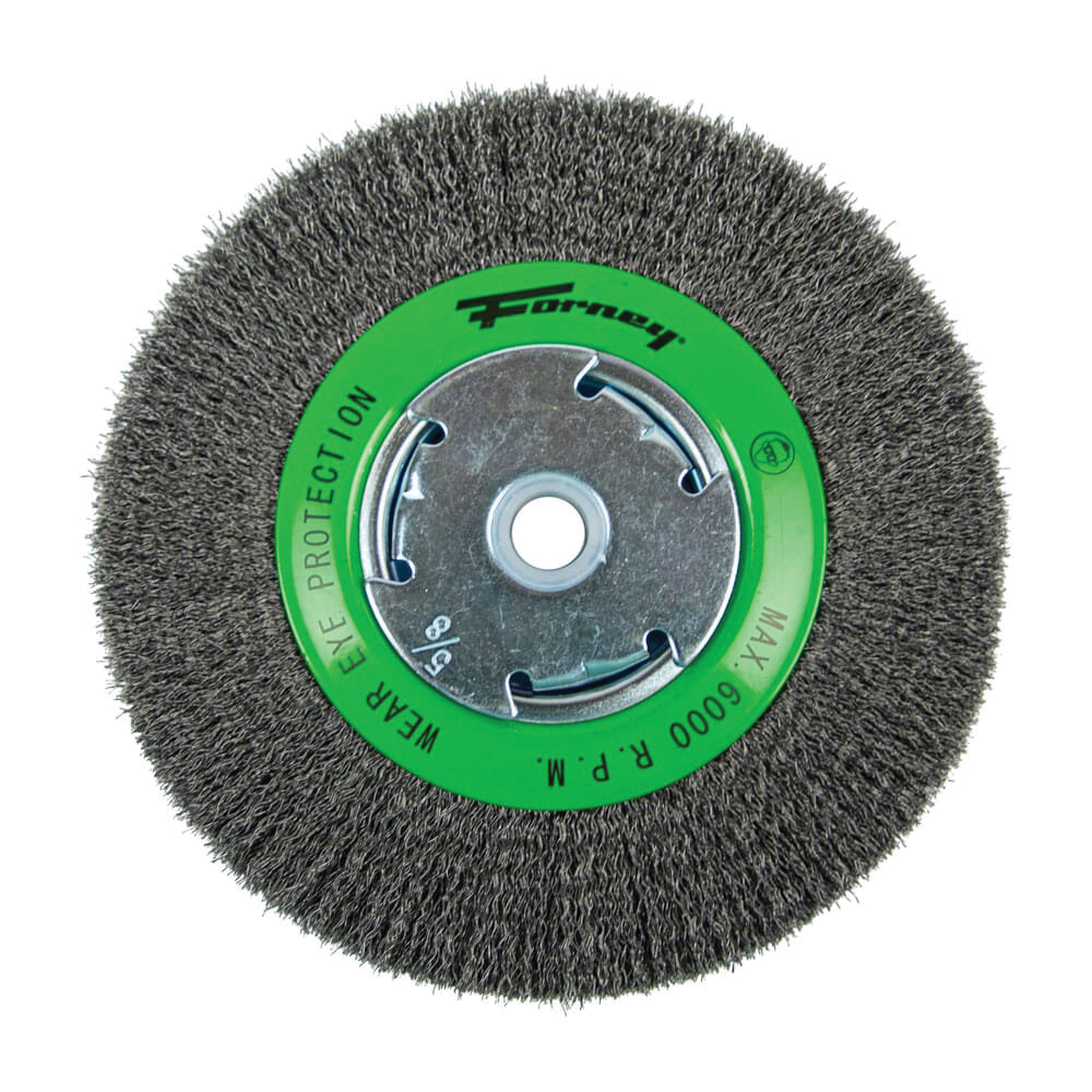 72751 Wire Bench Wheel Brush, 6 in Dia, 1/2 to 5/8 in Arbor/Shank, 0.008 in Dia Bristle