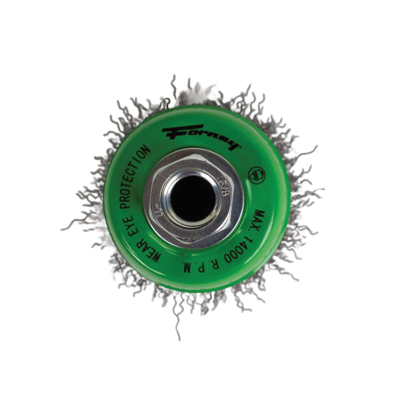 72755 Wire Cup Brush, 2-3/4 in Dia, 5/8-11 Arbor/Shank, 0.014 in Dia Bristle, Carbon Steel Bristle