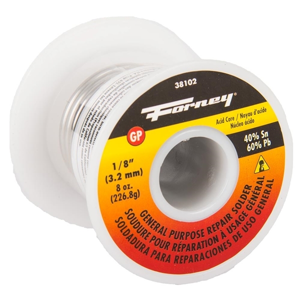 Forney 38102 Solder, 8 oz, Solid, Silver/White, 491 deg F Melting Point