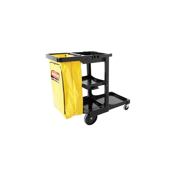 Rubbermaid FG617388BLA Janitor Cleaning Cart, 32 gal, 46 in OAL, 21.8 in OAW, 38.4 in OAH, Plastic, Black - 2