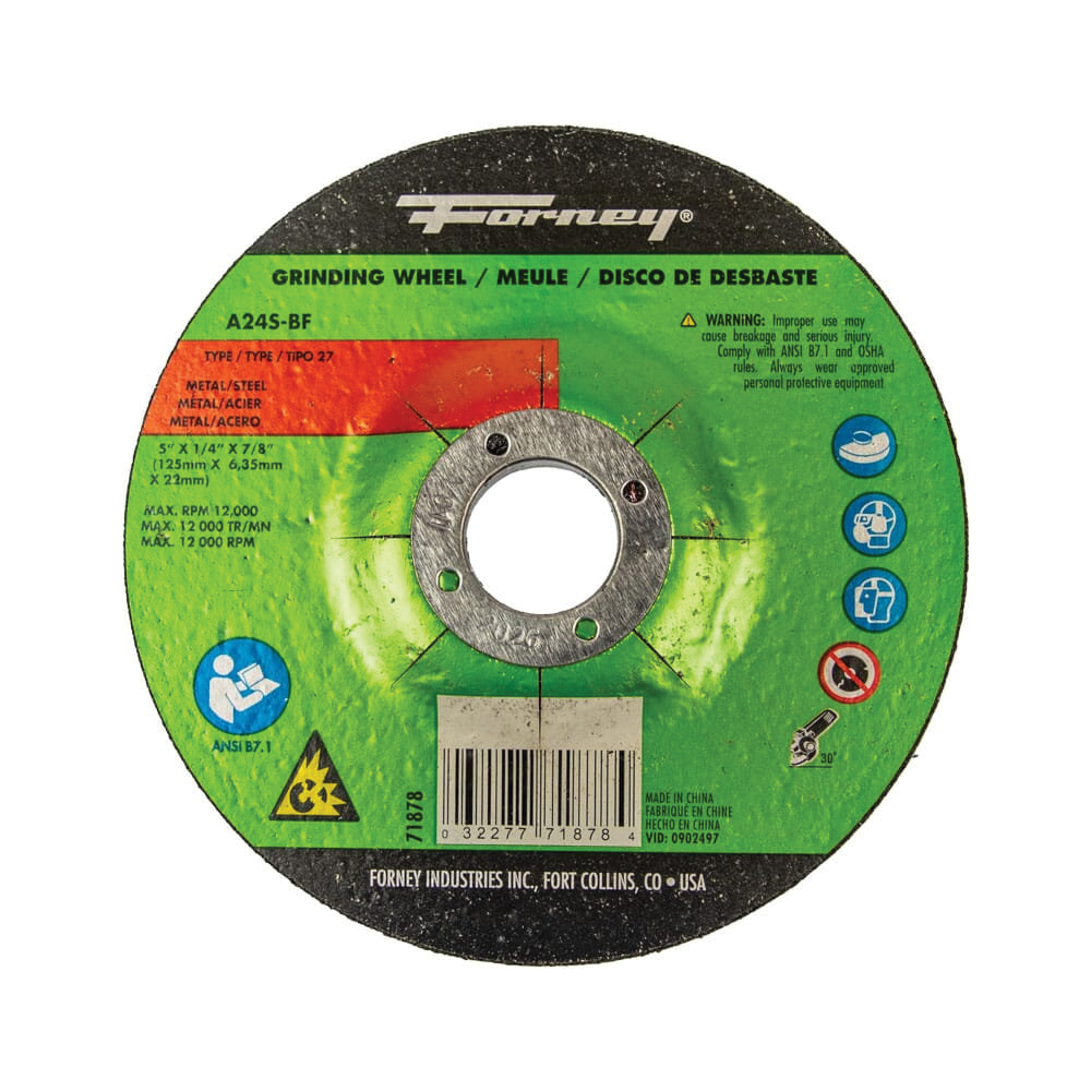 71878 Grinding Wheel, 5 in Dia, 1/4 in Thick, 7/8 in Arbor, 24 Grit, Coarse, Aluminum Oxide Abrasive