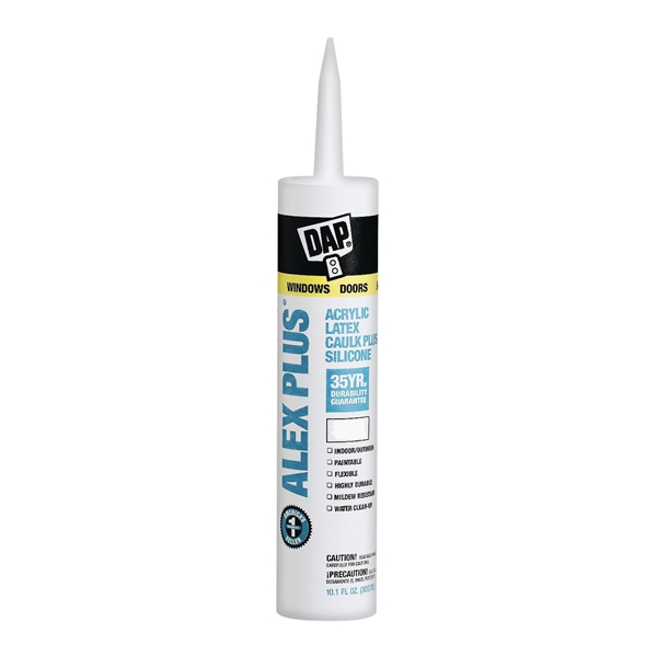 Dap Alex Plus 18156 Acrylic Latex Caulk with Silicone, Clear, -20 to 180 deg F, 10.1 fl-oz, Cartridge