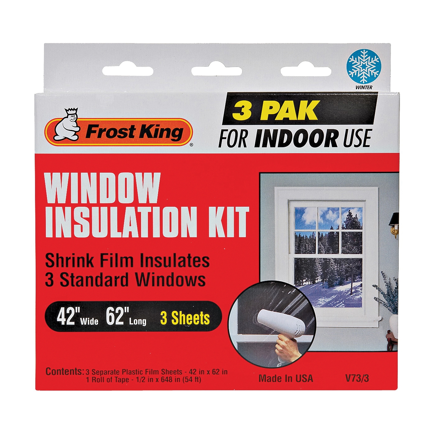 Frost King V73/3H Indoor Shrink Window Kit, 42 in W, Plastic - 1