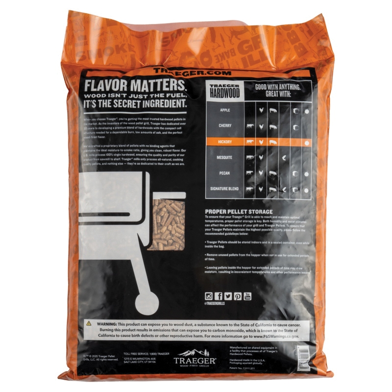 Traeger PEL319 Series Pellet, Hickory, Wood, 20 lb Bag