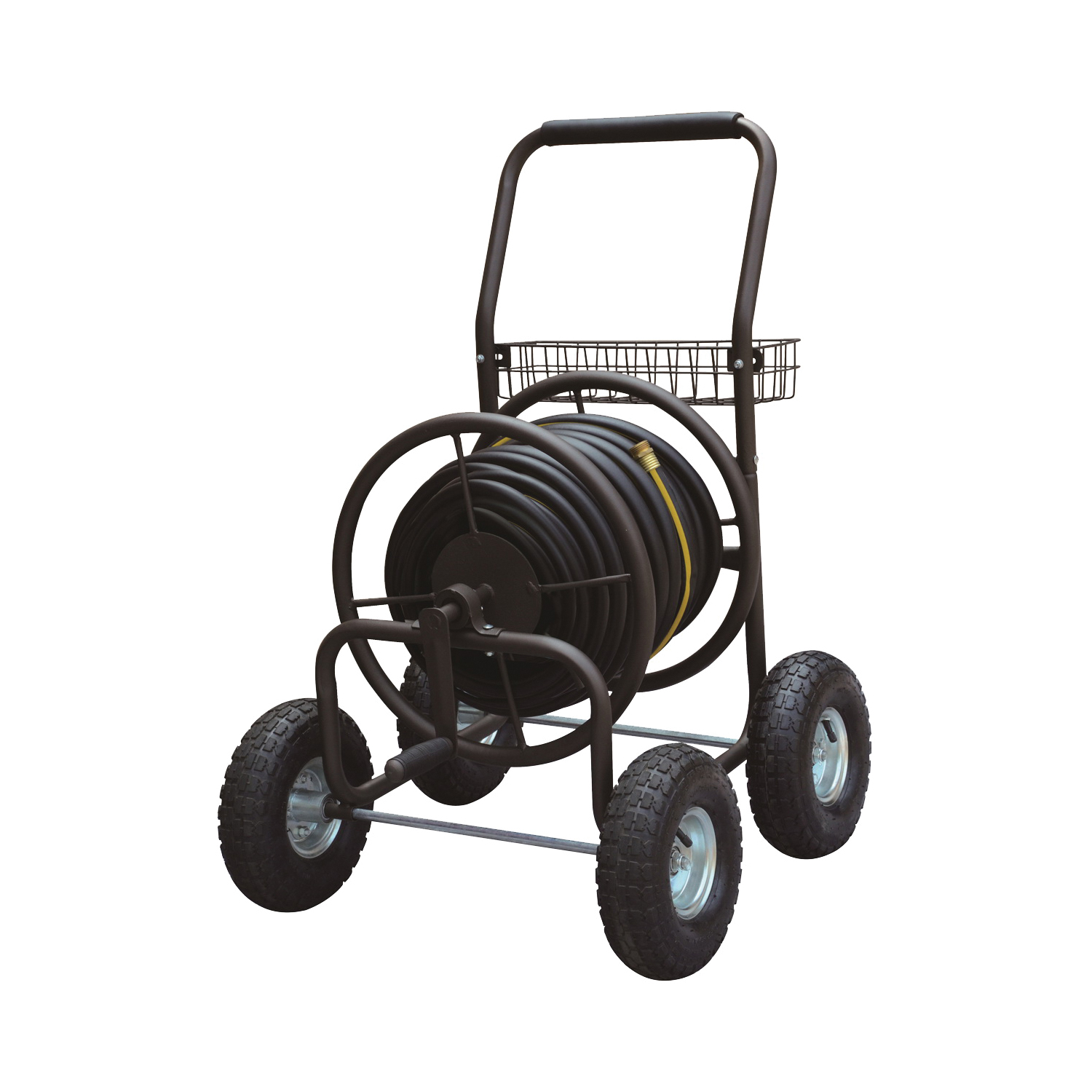 TC4719A Hose Reel Cart, Can Hold 250 ft of 5/8 in Hose, Manual Crank Winding, Steel, Leader Hose Included