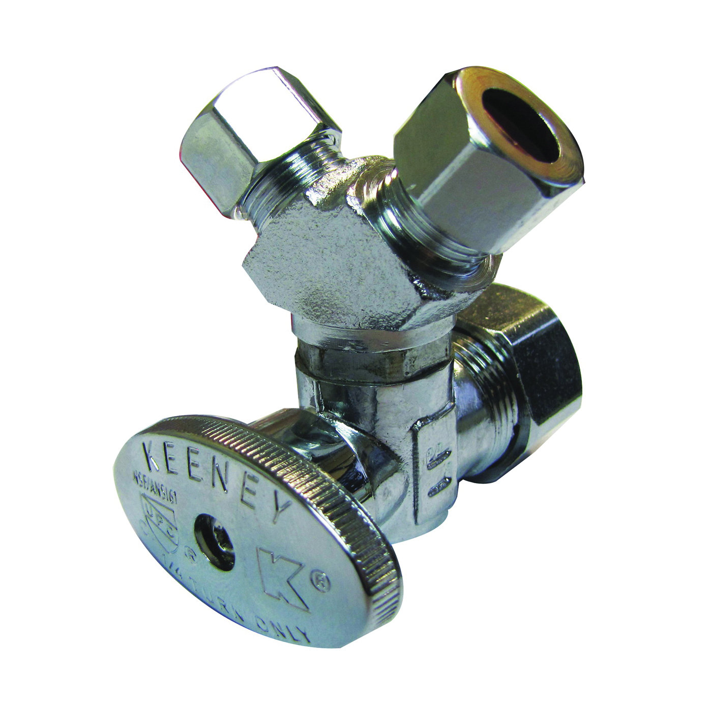 PP2903VLF Stop Valve, 5/8 x 3/8 x 3/8 in Connection, Compression, Brass Body