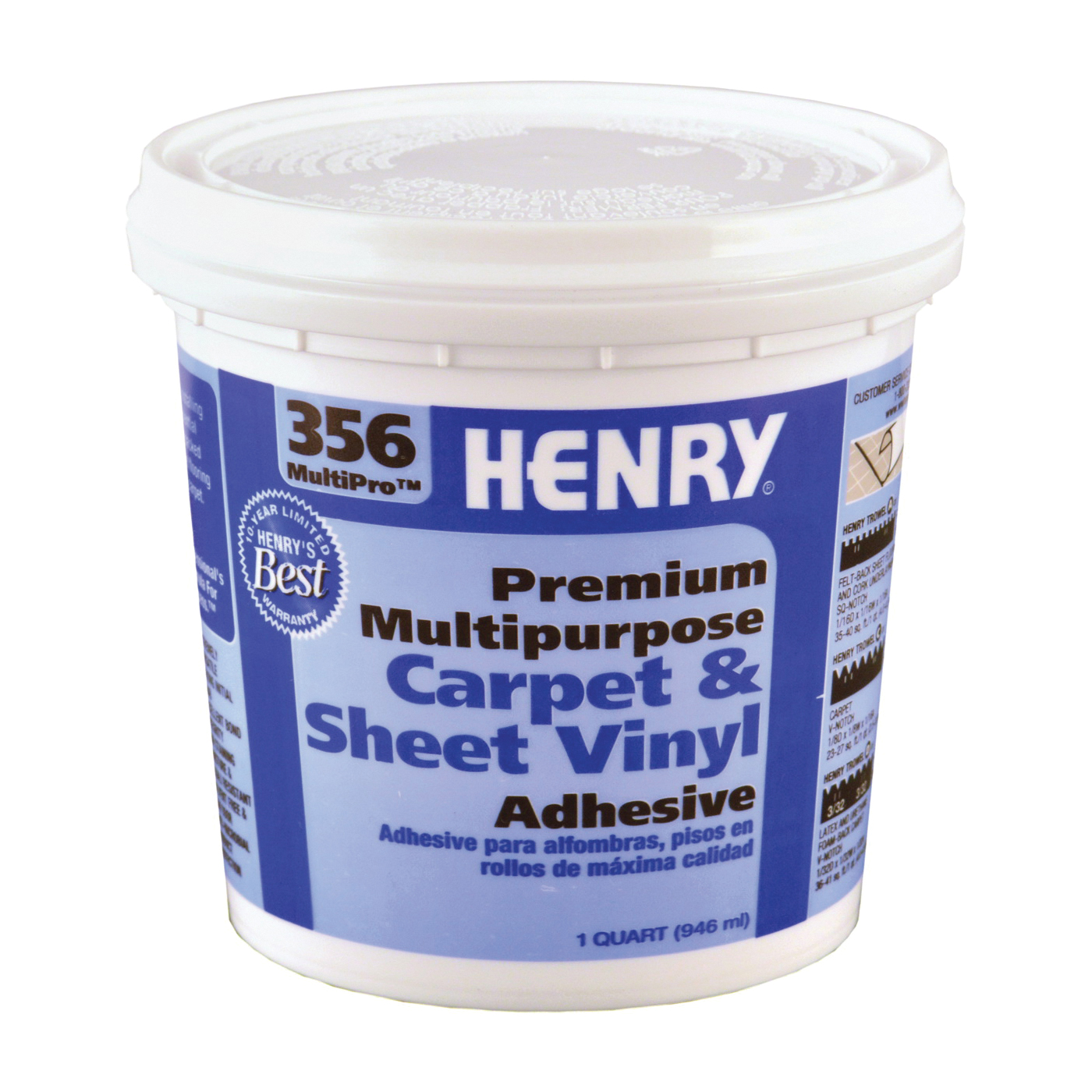 356C MultiPro Series 356-030 Carpet and Sheet Adhesive, Pale Yellow, 1 qt Pail