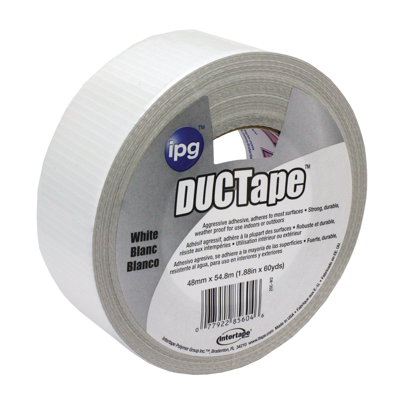 20C-W2 Duct Tape, 60 yd L, 1.88 in W, Cloth Backing, White