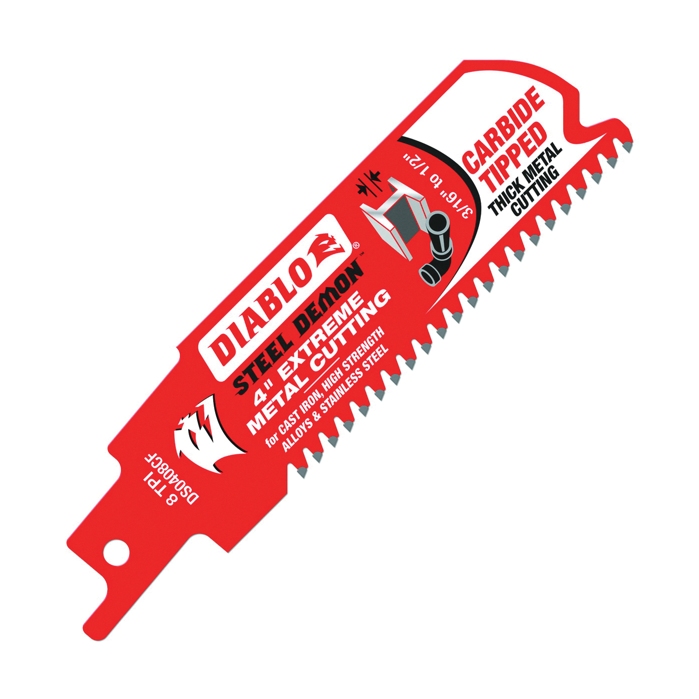 DS0408CF Series Reciprocating Saw Blade, Applicable Materials: Cast Iron, Metal, Stainless Steel, 1 in W, 4 in L