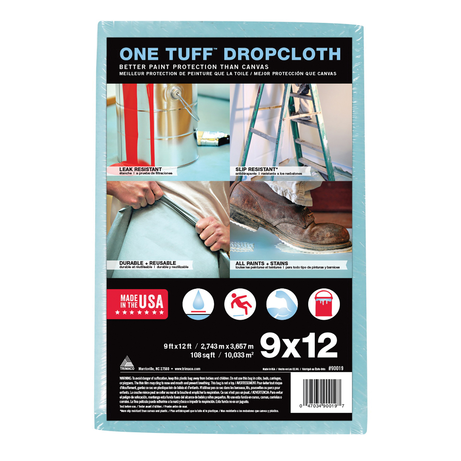 90039 Drop Cloth, 15 ft L, 12 ft W, 0.011 in Thick, Sontara Fabric, Blue