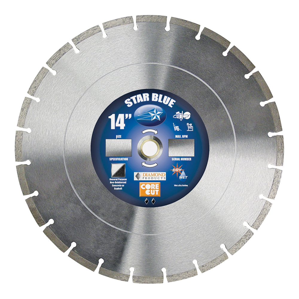 14355 Circular Saw Blade, 14 in Dia, 1 in Arbor, Diamond Cutting Edge, Applicable Materials: Asphalt