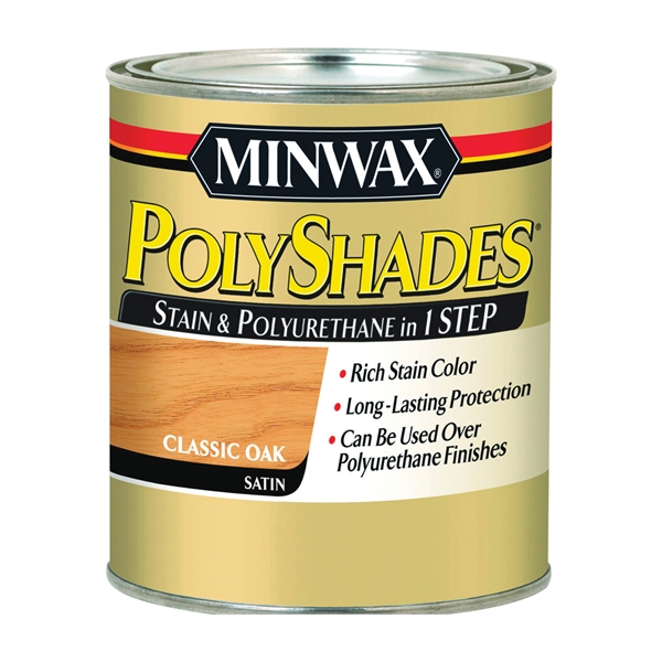 Polyshades 213704444 Waterbased Polyurethane Stain, Satin, Liquid, Classic Oak, 0.5 pt, Can