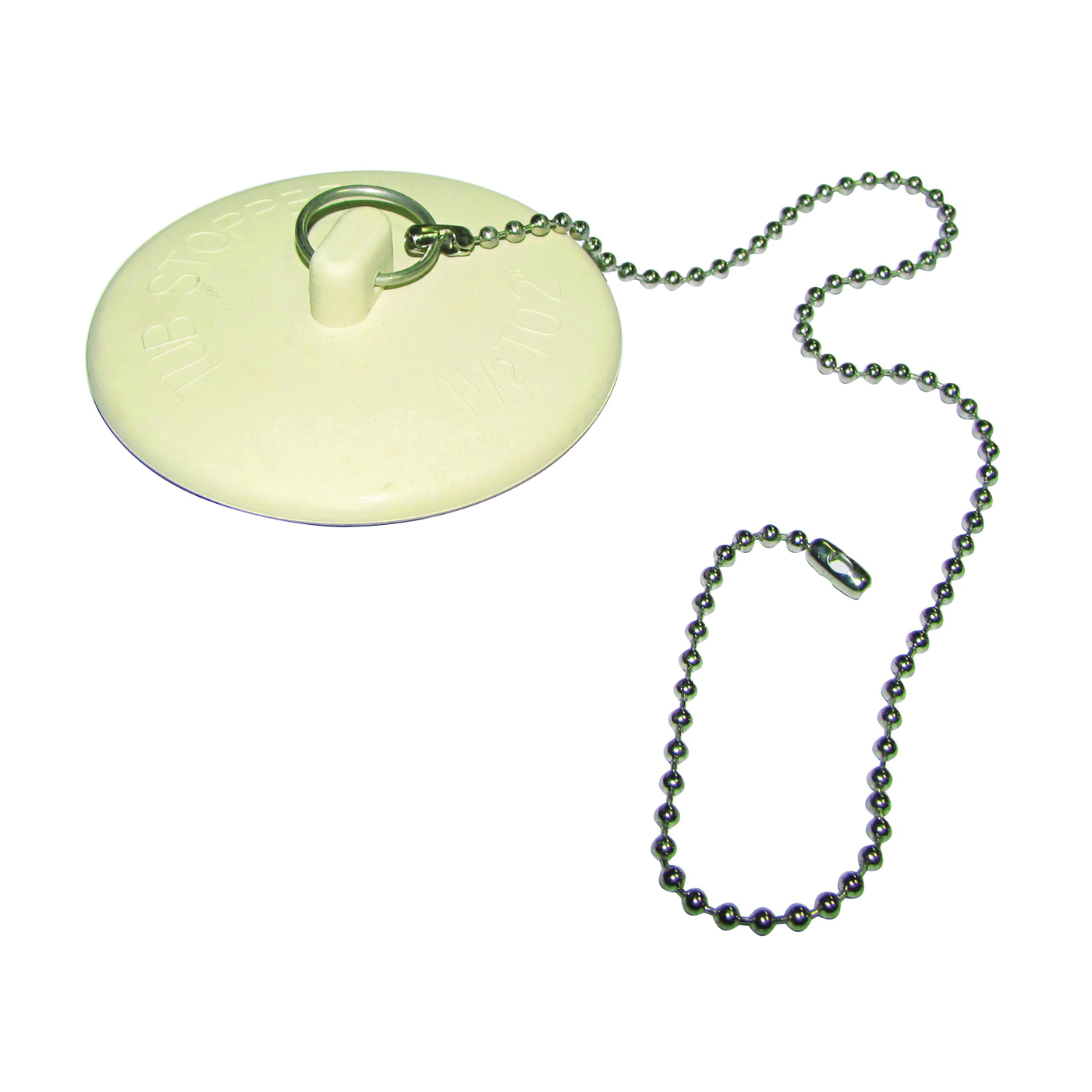 PP820-43 Tub Stopper and Chain, Rubber, White, For: Laundry and Bathtubs with 1-1/2 to 2 in Drain