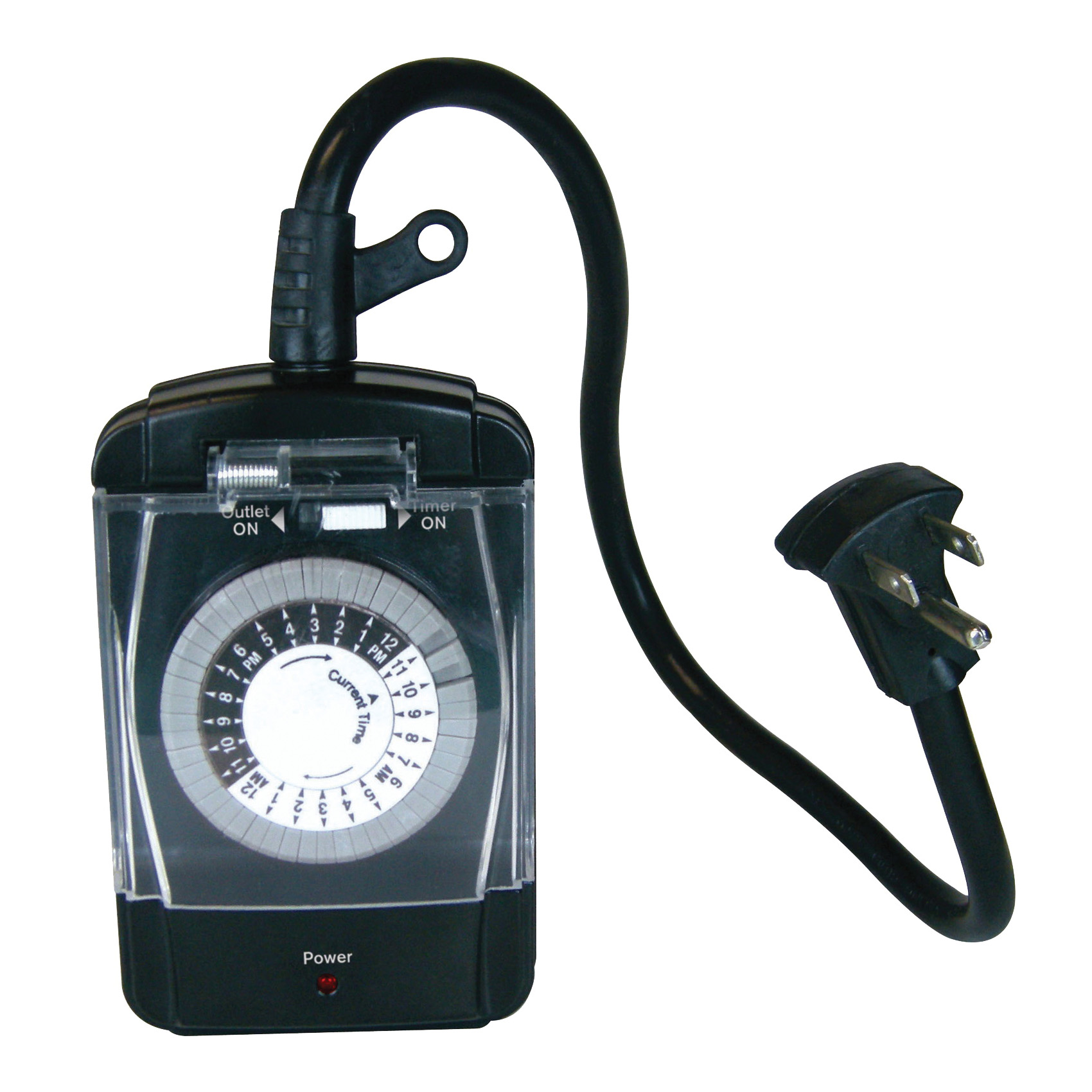 PowerZone TNO24111 Electromechanical Timer, 15 A, 125 V, 1875 W, 2-Outlet, 24 hrs Time Setting, Black - 1