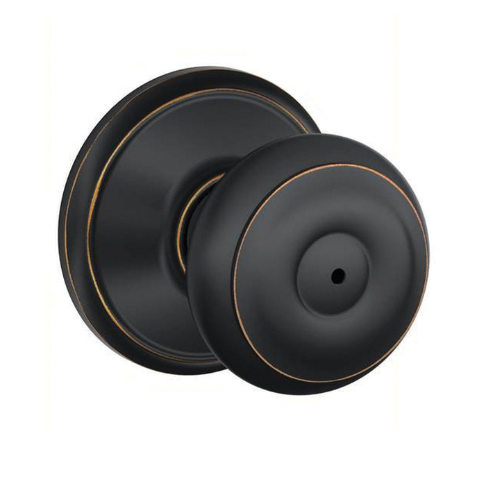 Georgian Series F40VGEO716 Privacy Lockset, Round Design, Knob Handle, Aged Bronze, Metal, Yes, 2.09 in Dia Knob