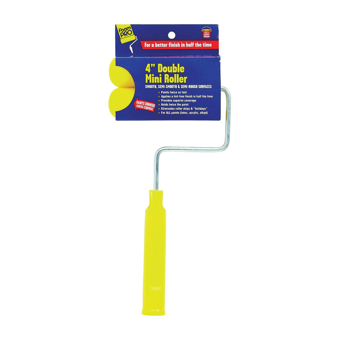 404 Mini Roller, Foam Cover, Foam Roller, Castle Grip, Threaded Grip Handle, 4 in L Roller