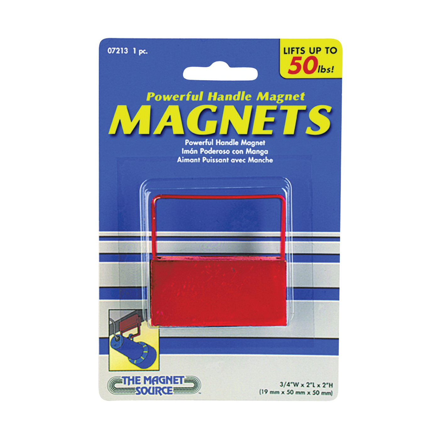 07213 Standard Handle Magnet, 3/4 in W, 1 in H, Steel
