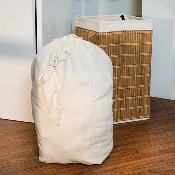 Honey-Can-Do HMP-01620 Wicker Bamboo Hamper with Bag, Bamboo Bag, 14 in W, 25 in H, 14 in D