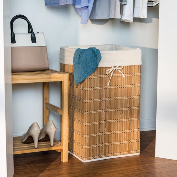 Honey-Can-Do HMP-01620 Wicker Bamboo Hamper with Bag, Bamboo Bag, 14 in W, 25 in H, 14 in D