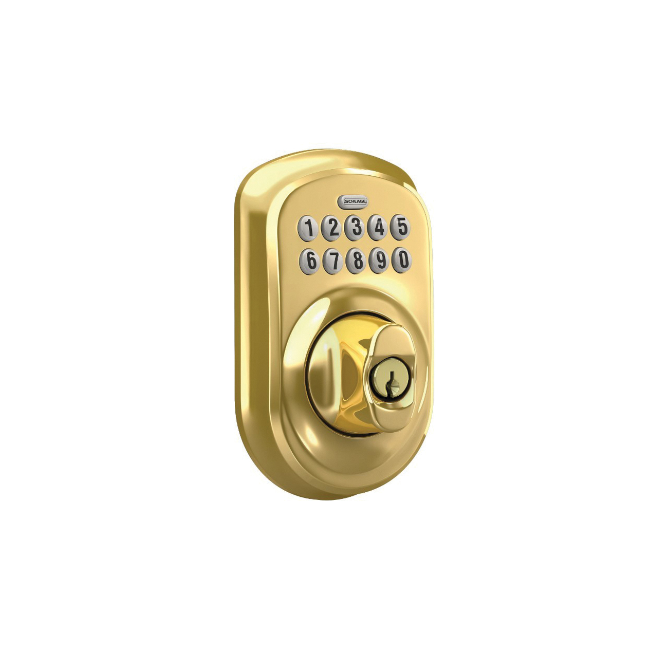 BE365 PLY 505 Electronic Deadbolt, Bright Brass, Residential, 1 Grade, Metal, Thumbturn Interior Handle, Yes