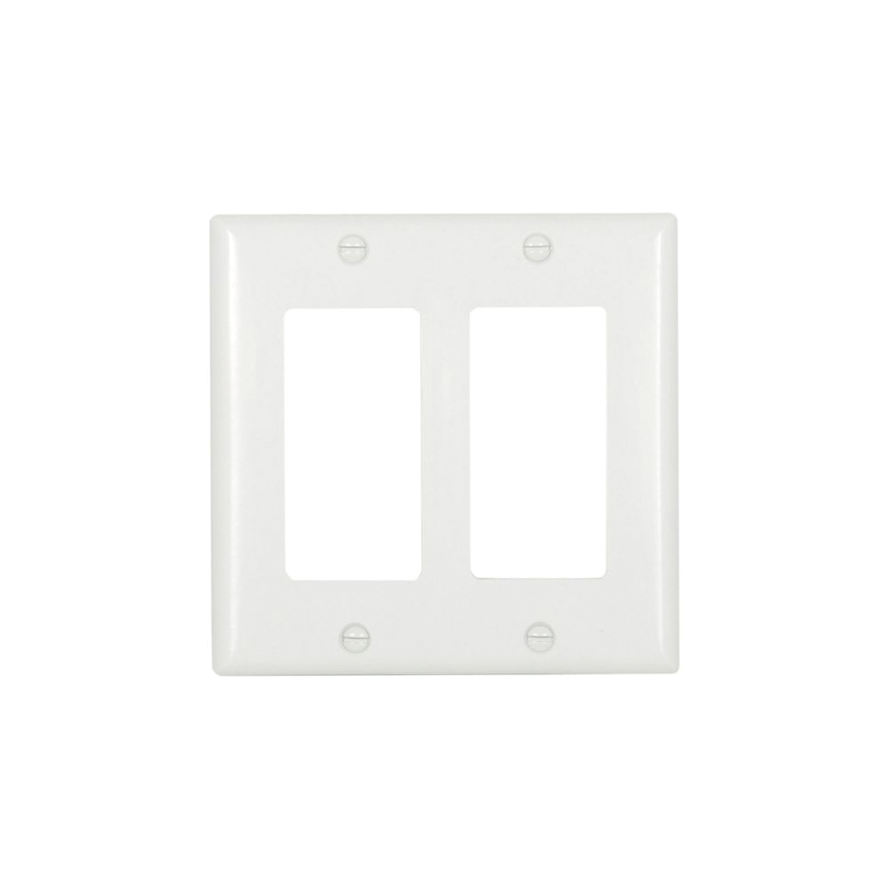2152W-BOX Switch Wallplate, 4-1/2 in L, 4.56 in W, 2-Gang, Thermoset, White, High-Gloss