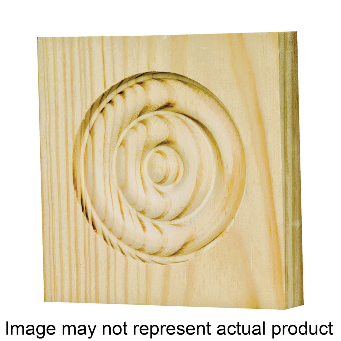RTB35OAK Trim Block, 3-3/4 in H, 3-3/4 in W, Rosette Pattern, Oak Wood