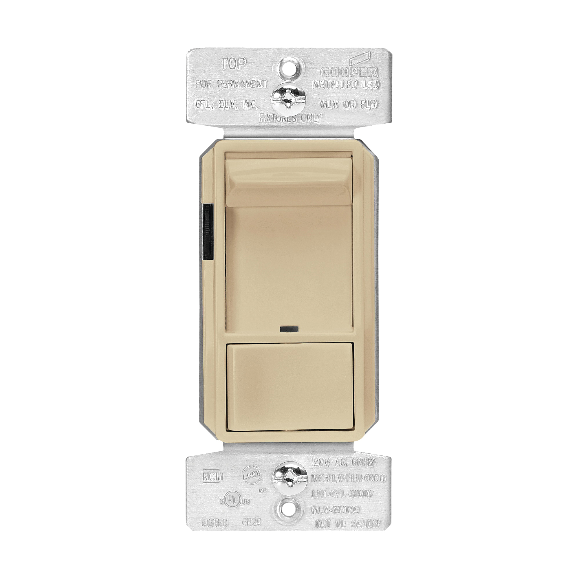 SUL06P-V-KB-L Slide Dimmer, 120 V, 300, 600 W, CFL, Halogen, Incandescent, LED Lamp, 3-Way, Ivory